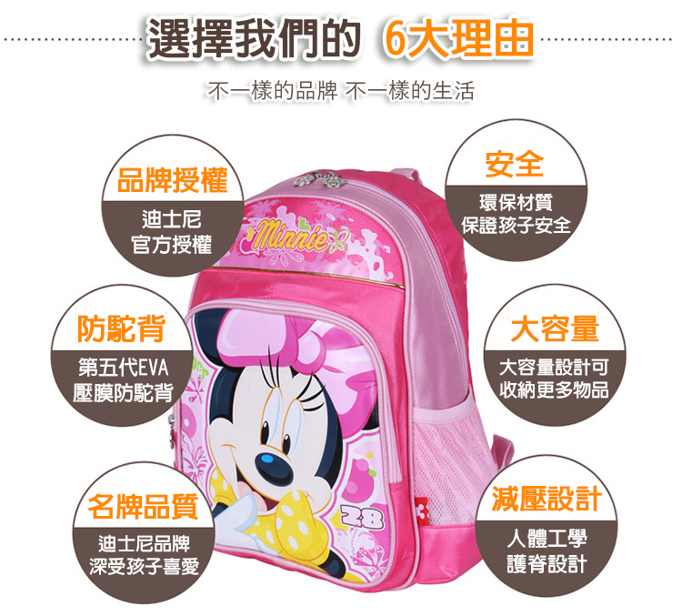 迪士尼官方授權-第五代EVA壓膜防駝背-安全-大容量-減壓設計