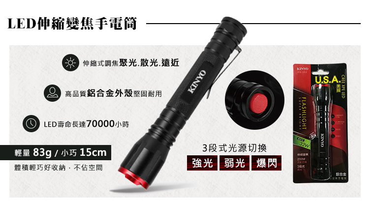 LED伸縮變焦手電筒