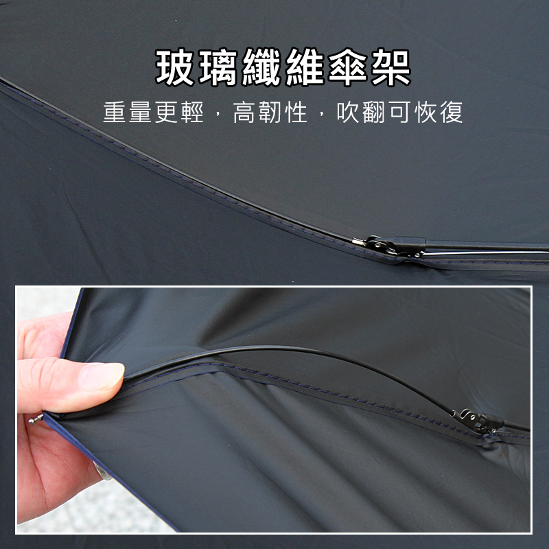 玻璃纖維傘架,重量更輕，高韌性，吹翻可恢復