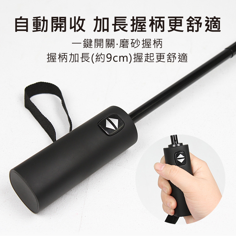 自動開收 加長握柄更舒適,一鍵開關‧磨砂握柄，握柄加長(約9cm)握起更舒適