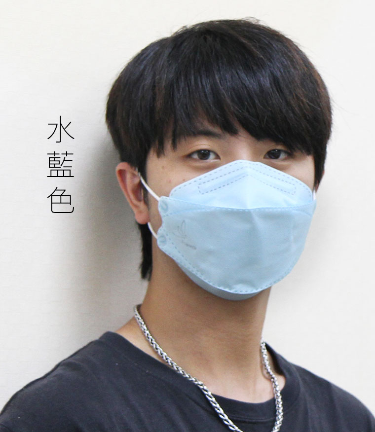 基本色水藍色立體口罩男生戴圖