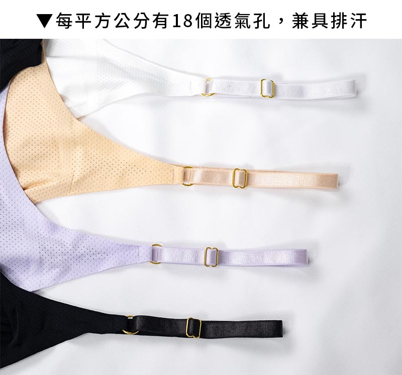商品細節圖_每平方公分有18個透氣孔，兼具排汗_桃子蜜語-裸感親膚動能BRA長版小可愛