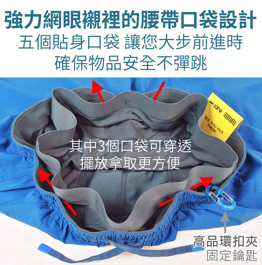 強力網眼襯裡的腰帶口袋設計